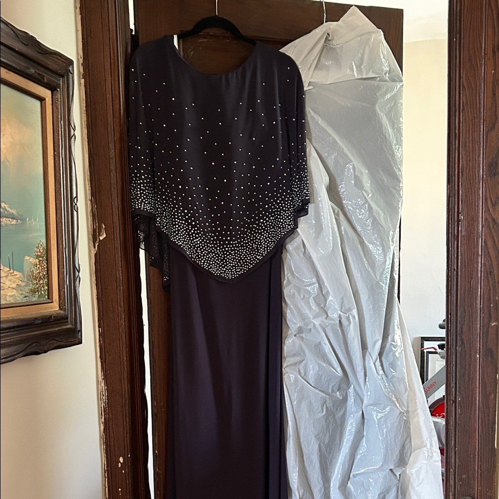 Oleg Cassini deep purple Maxi Dress with Silver Detailing